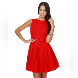 BB Dakota Fit & Flare Belted Pleated Mini Little Red Dress - Size 6